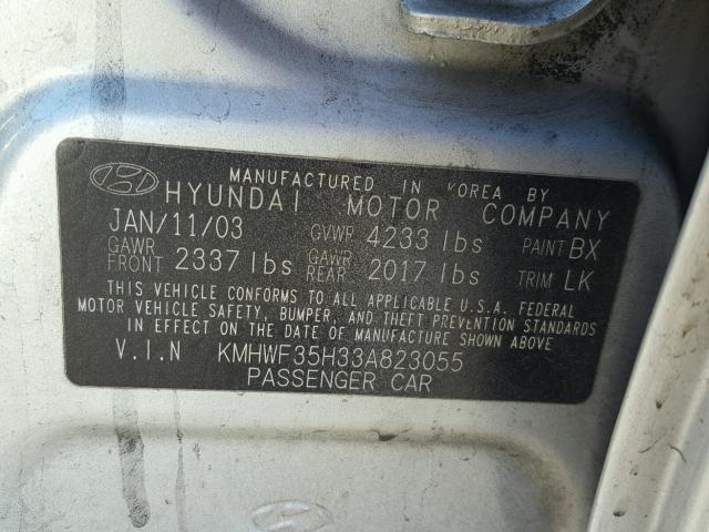 KMHWF35H33A823055 - 2003 HYUNDAI SONATA GLS SILVER photo 10