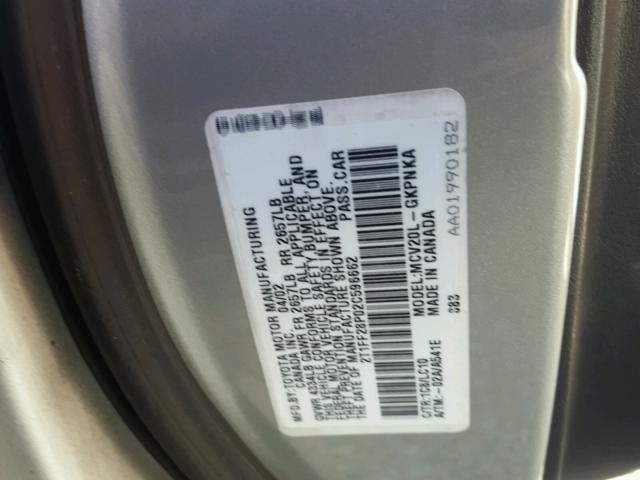 2T1FF28P02C596662 - 2002 TOYOTA CAMRY SOLA SILVER photo 10