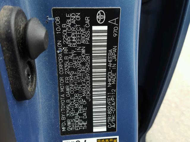 JTDKB20U897845281 - 2009 TOYOTA PRIUS BLUE photo 10