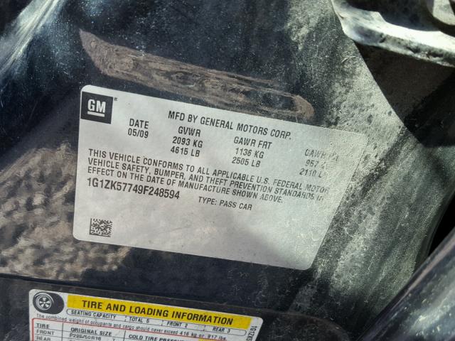 1G1ZK57749F248594 - 2009 CHEVROLET MALIBU LTZ 黑色 照片 10