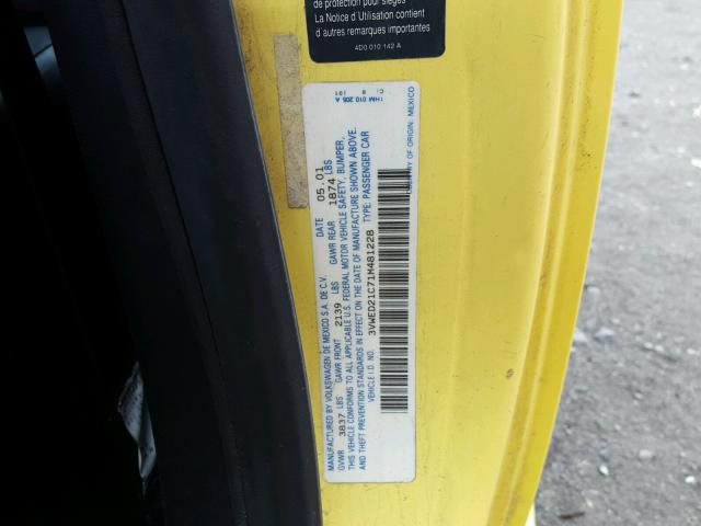 3VWED21C71M481228 - 2001 VOLKSWAGEN NEW BEETLE YELLOW photo 10