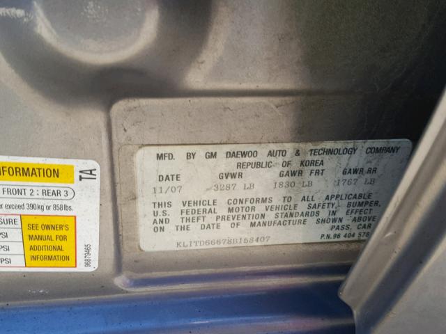 KL1TD66678B158407 - 2008 CHEVROLET AVEO BASE Boz foto 10