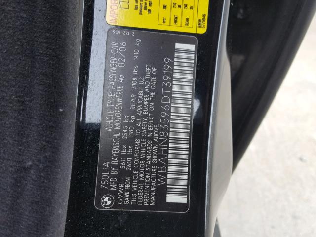 WBAHN83596DT39199 - 2006 BMW 750 LI BLACK photo 10