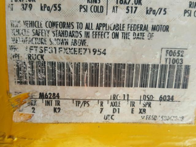 1FTSF31FXXEE71954 - 1999 FORD F350 SRW S YELLOW photo 10