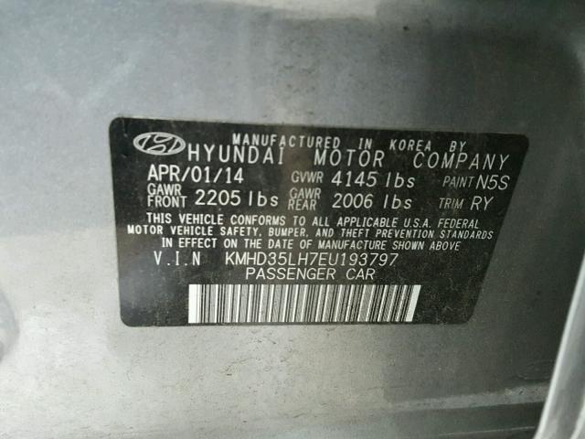 KMHD35LH7EU193797 - 2014 HYUNDAI ELANTRA GT GRAY photo 10