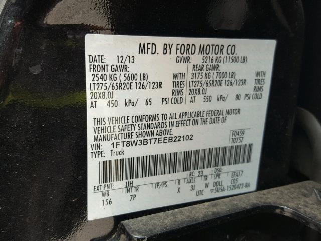 1FT8W3BT7EEB22102 - 2014 FORD F350 SUPER BLACK photo 10