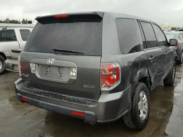 2HKYF18107H520989 - 2007 HONDA PILOT LX GRAY photo 4