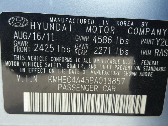 KMHEC4A45BA013857 - 2011 HYUNDAI SONATA HYB BLUE photo 10