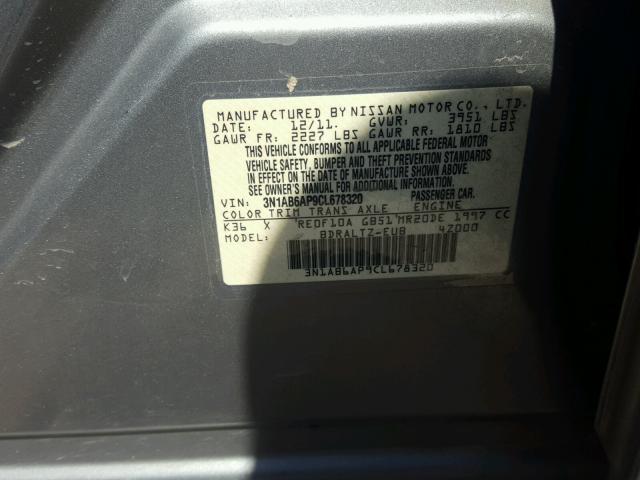 3N1AB6AP9CL678320 - 2012 NISSAN SENTRA 2.0 SILVER photo 10