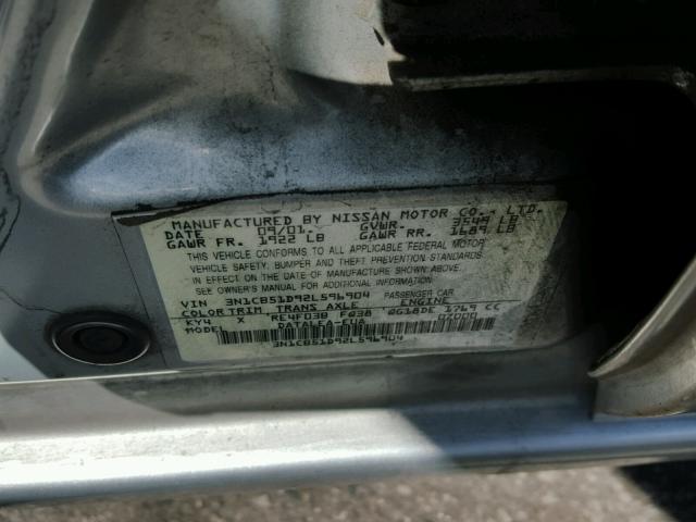 3N1CB51D92L596904 - 2002 NISSAN SENTRA XE SILVER photo 10