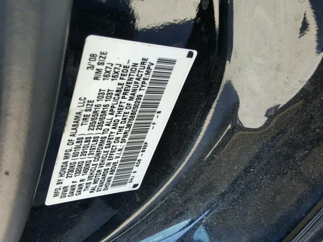 5FNRL38768B050299 - 2008 HONDA ODYSSEY EX BLACK photo 10