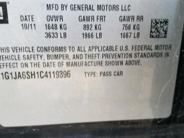 1G1JA6SH1C4119396 - 2012 CHEVROLET SONIC LS Սև լուսանկար 10