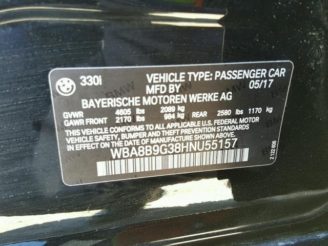WBA8B9G38HNU55157 - 2017 BMW 330 I BLACK photo 10