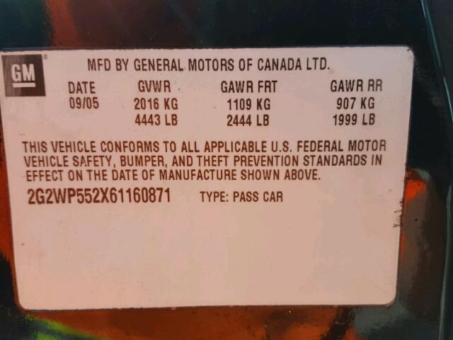 2G2WP552261164588 - 2006 PONTIAC GRAND PRIX BLACK photo 10