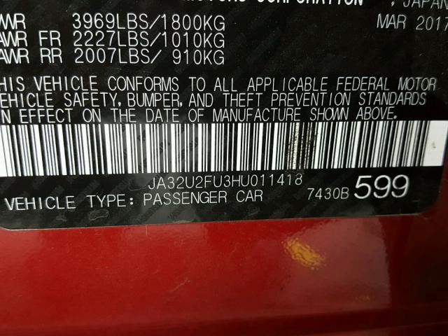 JA32U2FU3HU011418 - 2017 MITSUBISHI LANCER ES RED photo 10