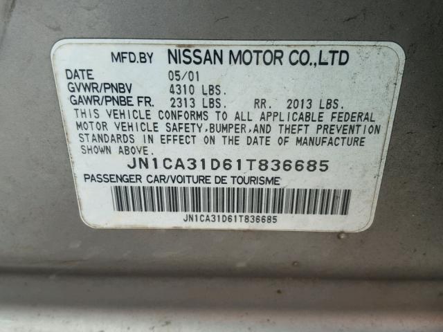 JN1CA31D61T836685 - 2001 NISSAN MAXIMA GXE SILVER photo 10