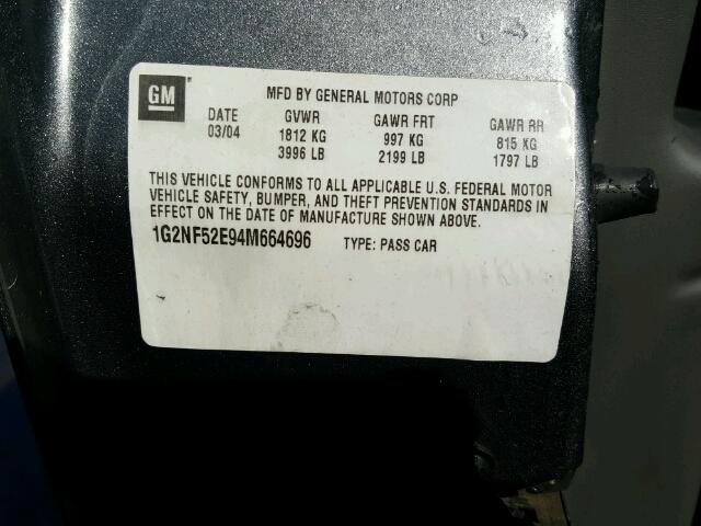 1G2NF52E94M664696 - 2004 PONTIAC GRAND AM S GRAY photo 10