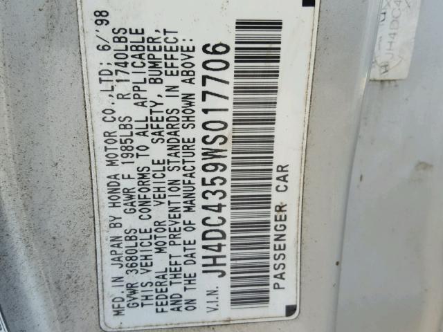 JH4DC4359WS017706 - 1998 ACURA INTEGRA LS SILVER photo 10