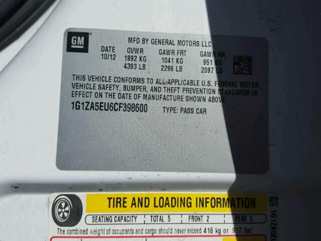 1G1ZA5EU6CF398600 - 2012 CHEVROLET MALIBU LS თეთრი ფოტო 10