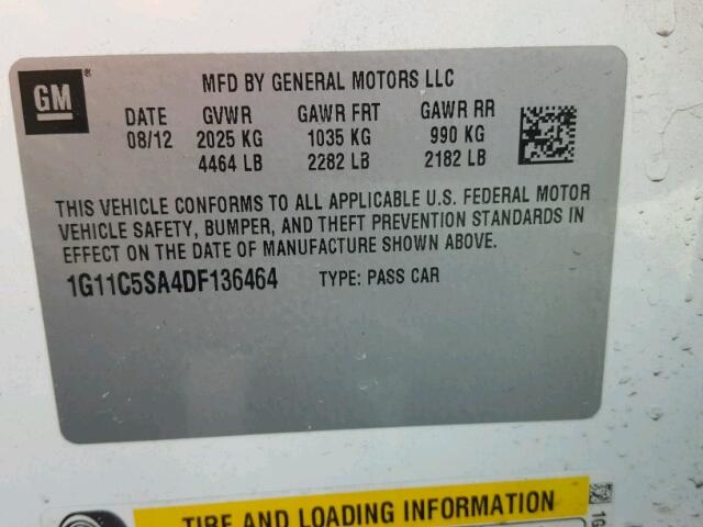 1G11C5SA4DF136464 - 2013 CHEVROLET MALIBU 1LT 白色 照片 10