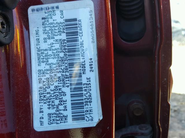 4T1BF30KX3U050939 - 2003 TOYOTA CAMRY LE RED photo 10