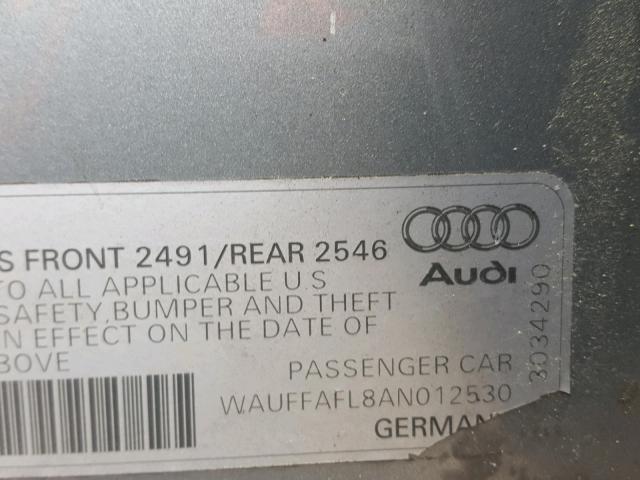 WAUFFAFL8AN012530 - 2010 AUDI A4 PREMIUM GRAY photo 10