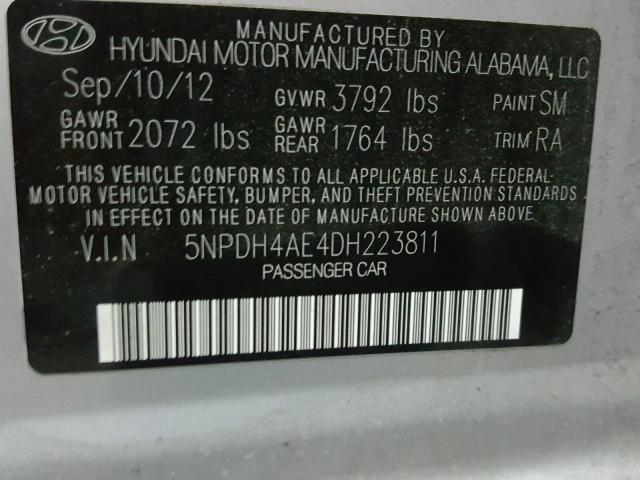 5NPDH4AE4DH223811 - 2013 HYUNDAI ELANTRA GL SILVER photo 10