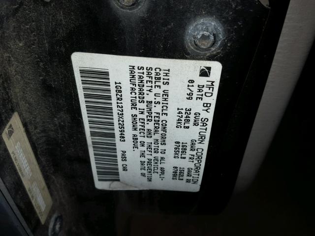 1G8ZR1273XZ259403 - 1999 SATURN SC2 GRAY photo 10