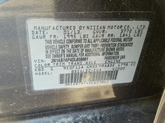 3N1AB7AP4DL659861 - 2013 NISSAN SENTRA S GRAY photo 10