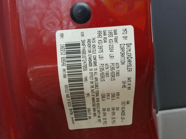 3A4FY48B16T247856 - 2006 CHRYSLER PT CRUISER RED photo 10