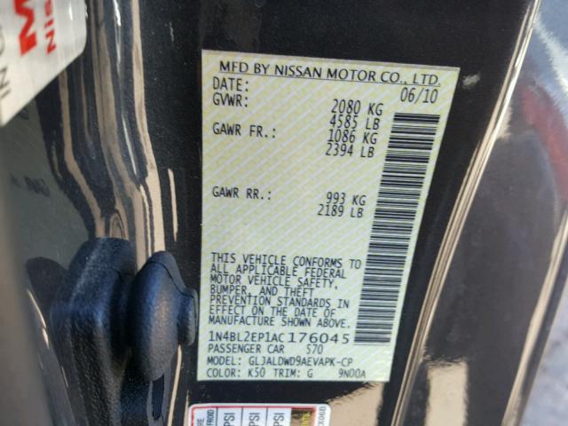 1N4BL2EP1AC176045 - 2010 NISSAN ALTIMA SR GRAY photo 10