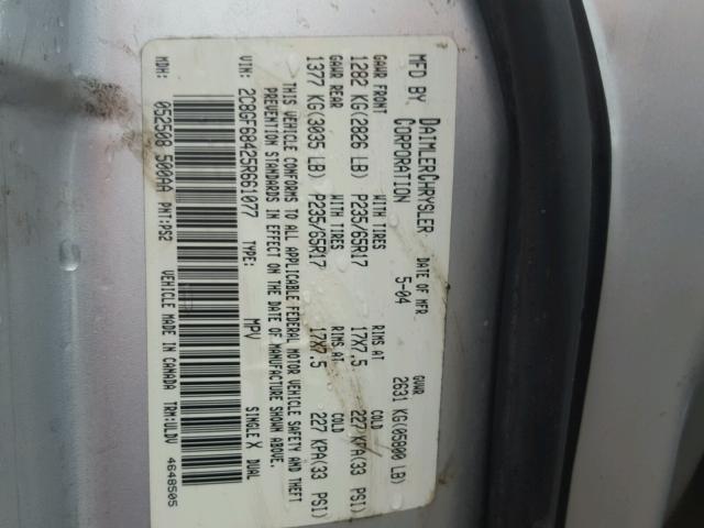 2C8GF68425R661077 - 2005 CHRYSLER PACIFICA T SILVER photo 10