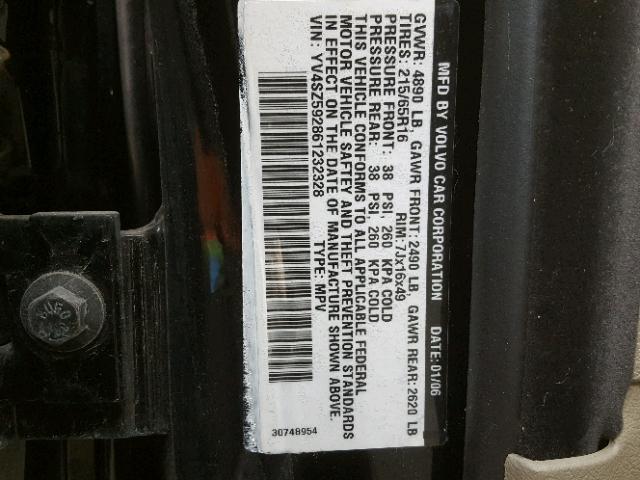 YV4SZ592861232328 - 2006 VOLVO XC70 BLACK photo 10