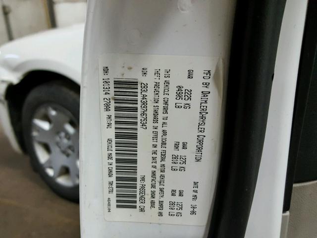 2B3LA43R97H675347 - 2007 DODGE CHARGER SE WHITE photo 10