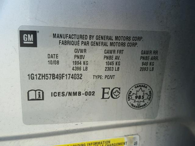 1G1ZH57B49F174032 - 2009 CHEVROLET MALIBU 1LT 银色 照片 10