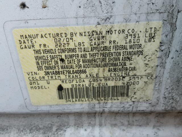 3N1AB61E79L640866 - 2009 NISSAN SENTRA 2.0 WHITE photo 10