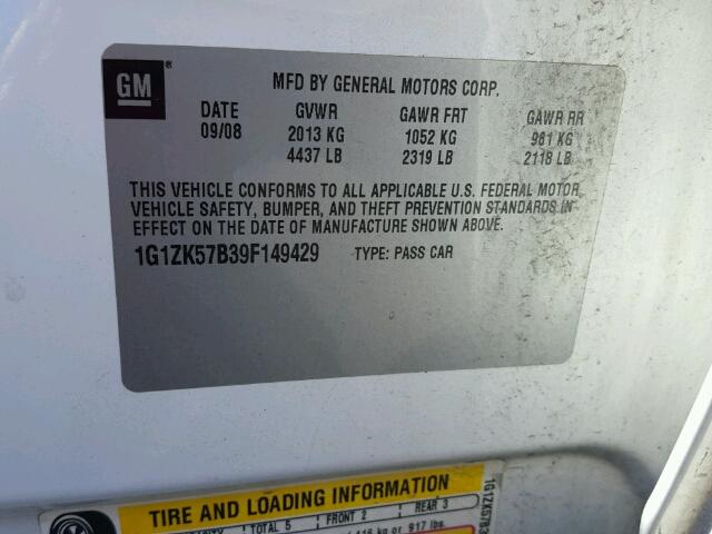1G1ZK57B39F149429 - 2009 CHEVROLET MALIBU LTZ თეთრი ფოტო 10