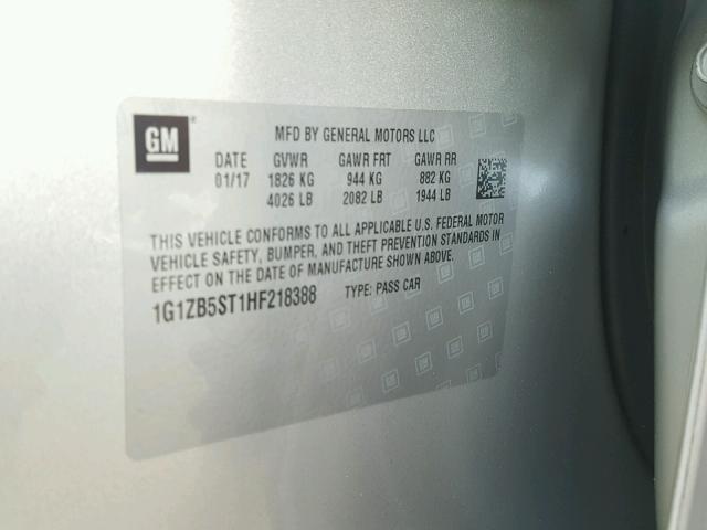 1G1ZB5ST1HF218388 - 2017 CHEVROLET MALIBU LS 银色 照片 10