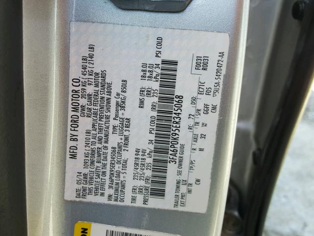 3FA6P0K95ER345068 - 2014 FORD FUSION TIT SILVER photo 10