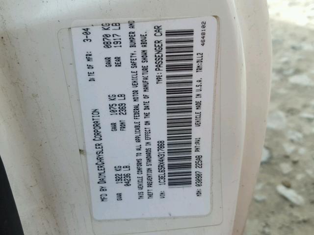 1C3EL65RX4N317868 - 2004 CHRYSLER SEBRING LI WHITE photo 10