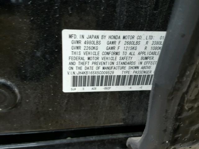 JH4KB165X5C009529 - 2005 ACURA RL შავი ფოტო 10