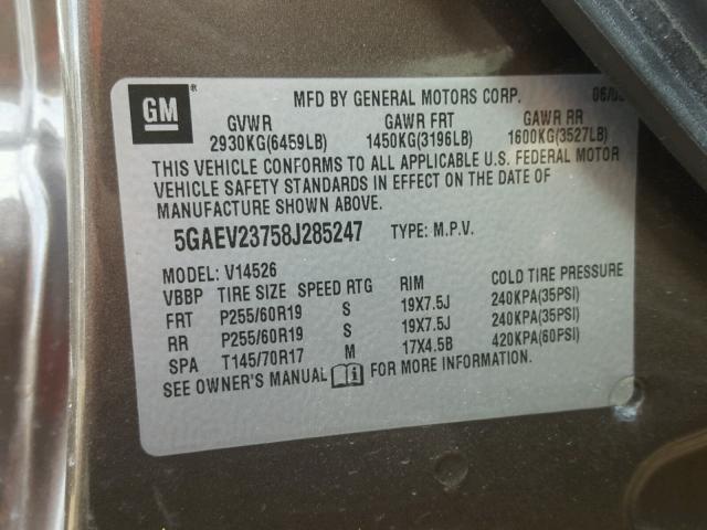 5GAEV23758J285247 - 2008 BUICK ENCLAVE CX GRAY photo 10