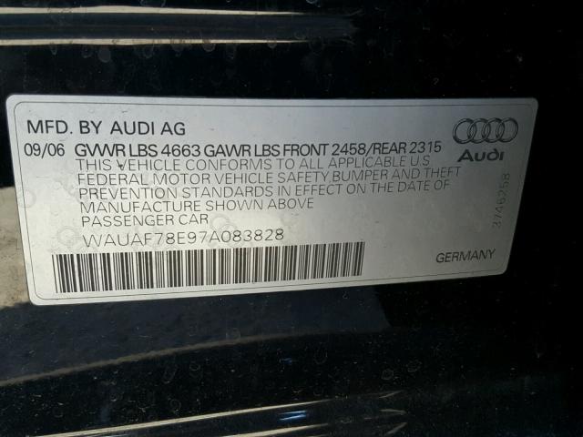 WAUAF78E97A083828 - 2007 AUDI A4 2 BLACK photo 10