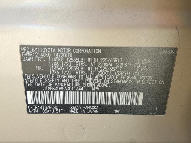 JTMBK4DV5AD011344 - 2010 TOYOTA RAV4 TAN photo 10