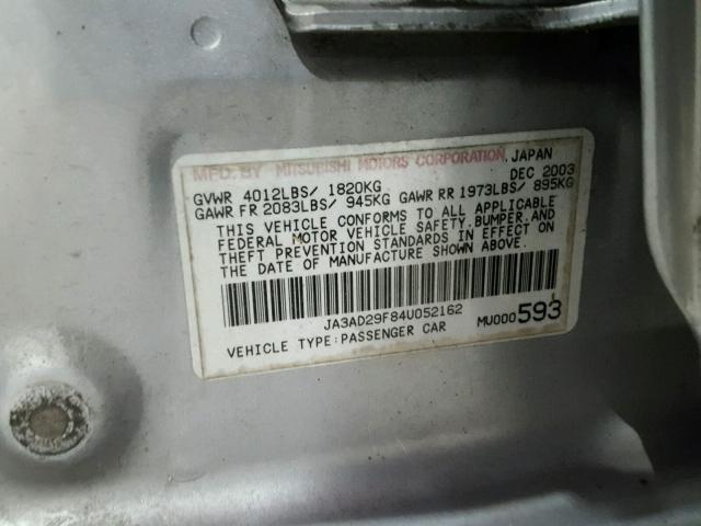 JA3AD29F84U052162 - 2004 MITSUBISHI LANCER LS GRAY photo 10