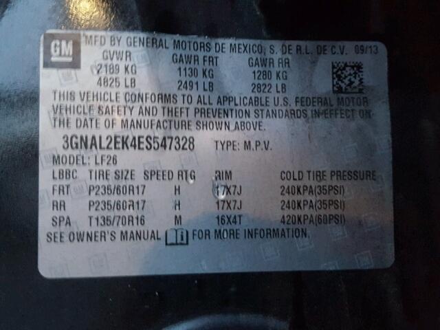 3GNAL2EK4ES547328 - 2014 CHEVROLET CAPTIVA LS 黑色 照片 10