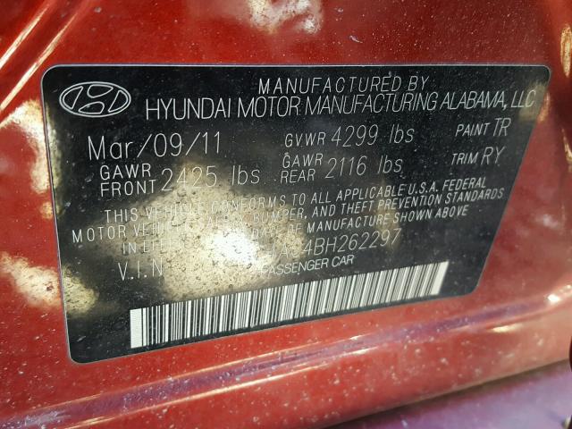 5NPEC4AC4BH262297 - 2011 HYUNDAI SONATA SE RED photo 10