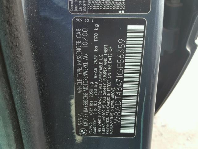 WBADT43471GF56359 - 2001 BMW 525 I AUTO GRAY photo 10