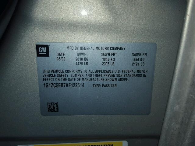 1G1ZC5EB7AF122514 - 2010 CHEVROLET MALIBU 1LT 棕色 照片 10