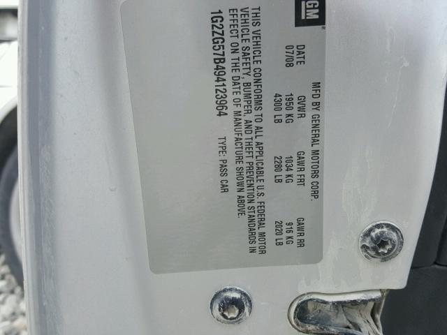 1G2ZG57B494123964 - 2009 PONTIAC G6 SILVER photo 10